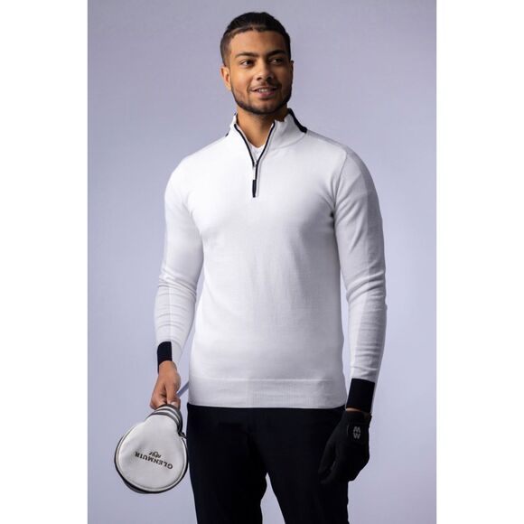 Glenmuir 3/4 Zip White Navy Contrast Tipping Cotton Knit Golf Unisex Sweater NWT - Picture 4 of 10